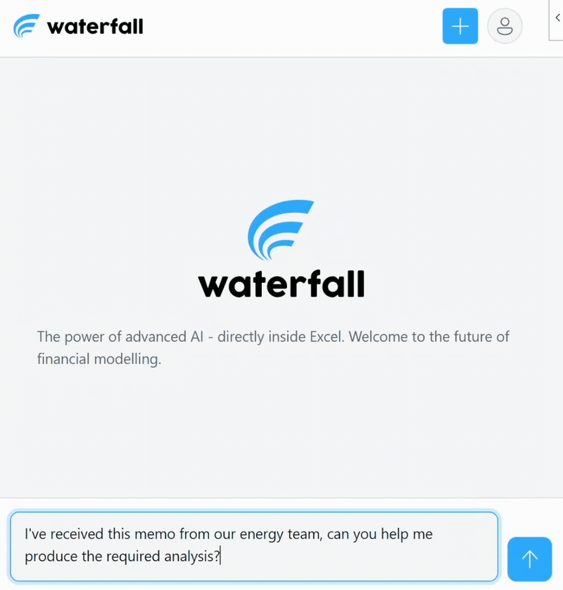 Waterfall AI assistant in action - building financial models in Excel